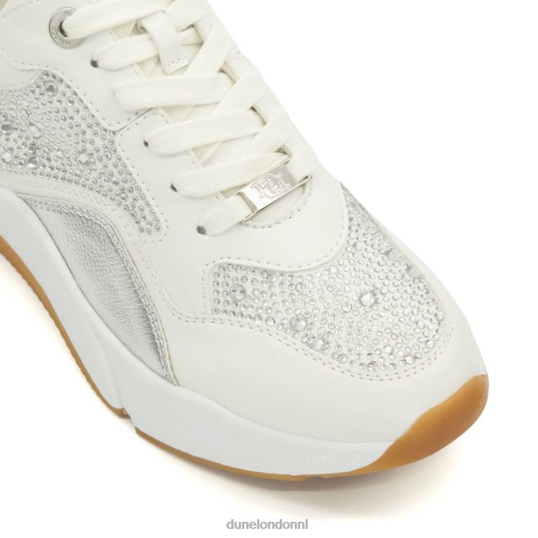 vrouwen R6DFZ221 gretig wit Dune London Dikke runner-sneakers met diamanten en veters