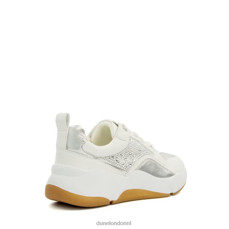 vrouwen R6DFZ221 gretig wit Dune London Dikke runner-sneakers met diamanten en veters